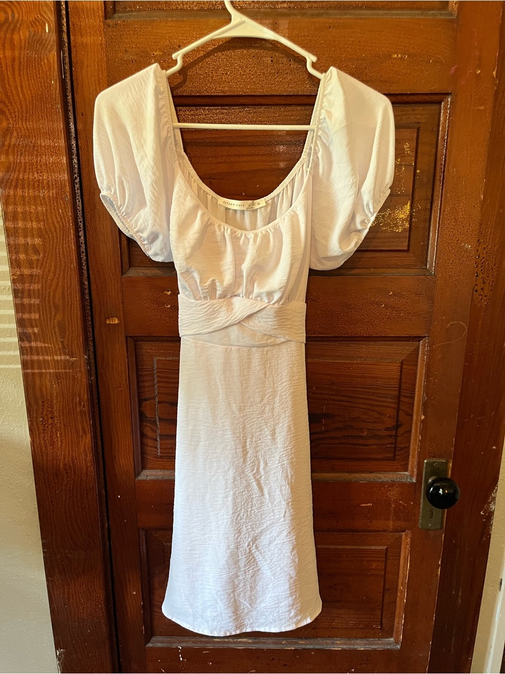 Altar'd State White Puff-Sleeve Midi Dress